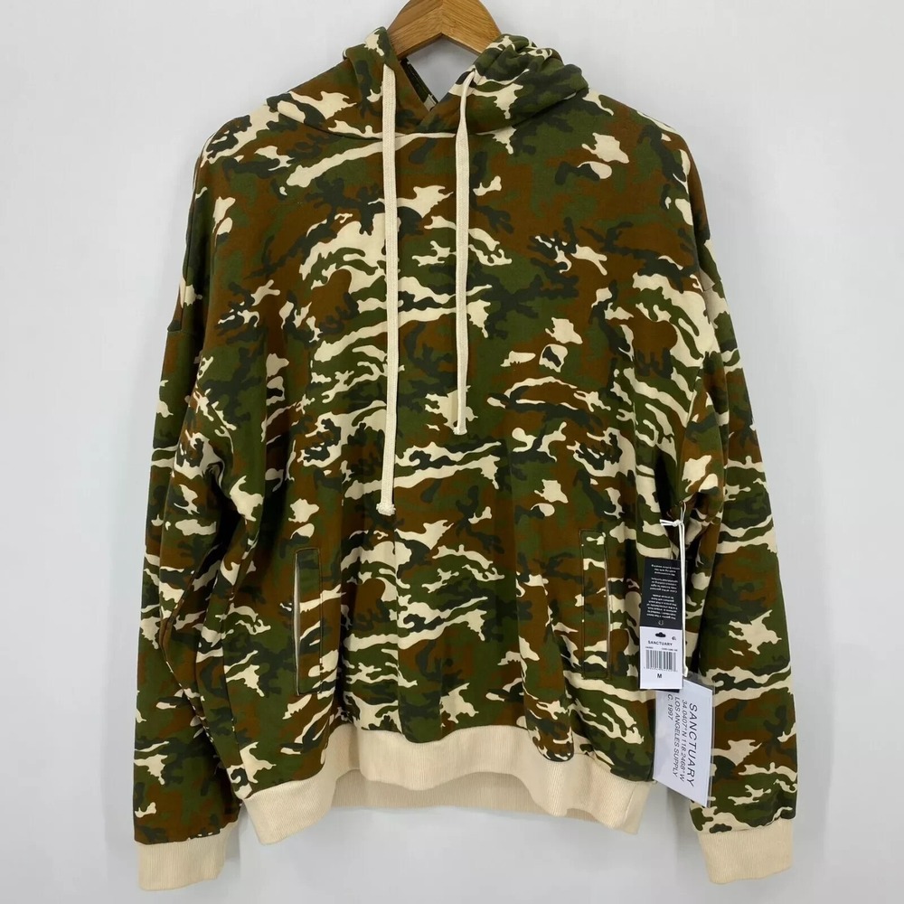 Sanctuary‎ Hoodie Men's Size M Green Camouflag Camo Pullover Pockets New NWT